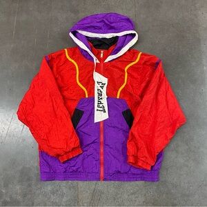 Vintage Everlast Colorblock Windbreaker Jacket Red Purple Hooded 90s Size Medium
